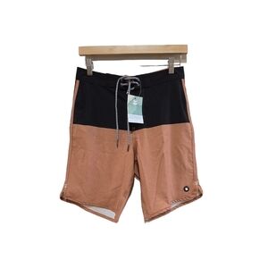 Jetty Scallop Poolshort Tan Black Men's 28 NWT Swim Beach
